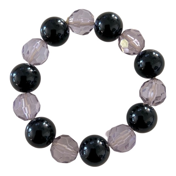 Black & Light Purple Beaded Stretch Bracelet - Picture 4 of 5